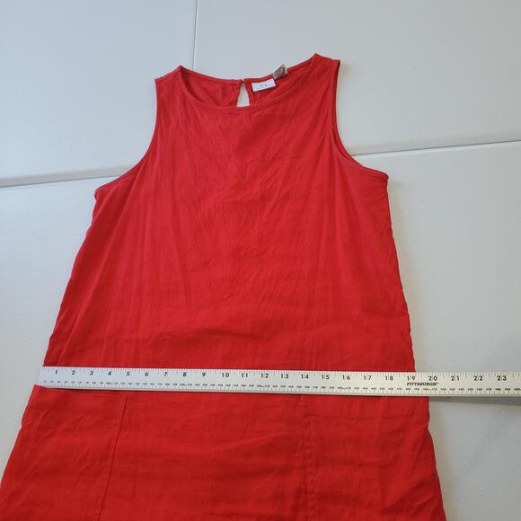 Halston Dress Womens Medium Red Linen Blend Shift Sleeveless Pockets A-Line - Picture 5 of 8